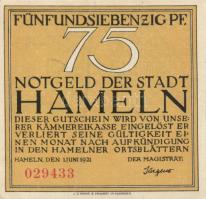 Német Birodalom / Weimari Köztársaság / Hameln 1921. 25Pf + 50Pf + 75Pf + 1M 4 klf db, teljes sor T:...
