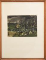 Kokas Ignác (1926-2009): Zöld táj. Akvarell, papír, jelzés nélkül, hátoldalán feliratozott. Üvegezet...