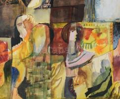 Túry Mária (1930-1992): A kiállítás látogatói. Akvarell, ceruza, papír, jelezve jobbra lent. Lap szé...