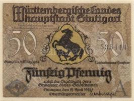 Német Birodalom / Weimari Köztársaság / Stuttgart 1921. 50Pf (4x) 4 klf db, teljes sor T:I