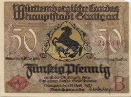 Német Birodalom / Weimari Köztársaság / Stuttgart 1921. 50Pf (4x) 4 klf db, teljes sor T:I