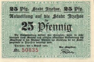 Német Birodalom / Weimari Köztársaság / Itzehoe 1920. 25Pf + 50Pf + 1M 3 klf db, teljes sor T:I