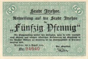 Német Birodalom / Weimari Köztársaság / Itzehoe 1920. 25Pf + 50Pf + 1M 3 klf db, teljes sor T:I