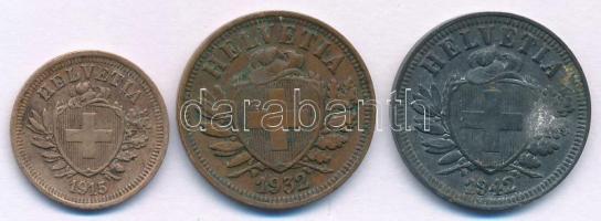 Svájc 1900. 1r bronz + 1932. 2r bronz + 1942. 2r Zn T:XF patina
Switzerland 1900. 1 Rappen bronze +...