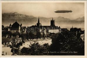 1930 Le Zeppelin sur Lausanne et les Alpes / Zeppelin airship over Lausanne