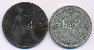 Nagy-Britannia 1899. 1p bronz "Viktória" + 1933. 1Fl Ag "V. György" T:VF,F patin...