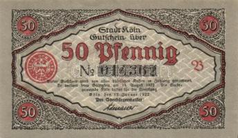 Német Birodalom / Weimari Köztársaság / Köln 1922. 50Pf (3x) 3 klf db, teljes sor T:I