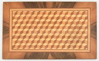 Kétoldalas intarziakép, kis kopással, 16x25,5 cm