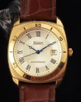 Stauer férfi karóra, kvarc, dátumkijelzős, bőr szíjjal, leírással, díszdobozban, számlap d: 28 mm