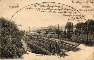 1901 Érsekújvár, Nové Zámky; pályaudvar, vasútállomás, vonatok. Kiadja Conlegner J. és Fia / railway station, trains (fl)