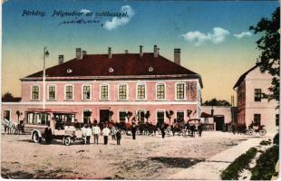 1919 Párkány, Stúrovo; Pályaudvar, vasútállomás, autóbusz, lovaskocsik / railway station, autobus, horse carts (EK)