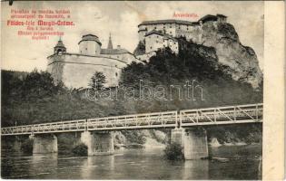 1908 Árvaváralja, Oravsky Podzámok (Magas-Tátra); vár és vasúti híd. Földes-féle Margit Creme reklám / railway bridge and castle. Cosmetic cream advertisement (fl)