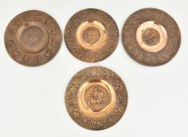 4 darab bronz múzeumi másolat dísztál, vastag anyagból, d: 18-19 cm
