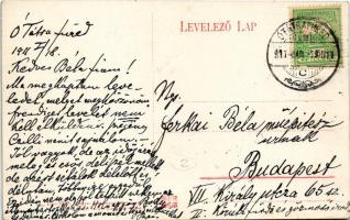 1911 Tátra, Magas-Tátra, Vysoké Tatry; téli élet, síelők csoportja / winter sport, skiing group