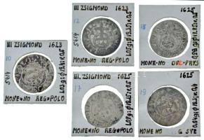 Lengyel Királyság 1623-1625. 1gr (1/24 Thaler) Ag "III. Zsigmond" (5db, 2xklf) T:XF-F Pola...