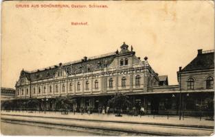 1914 Svinov, Schönbrunn (Ostrava); Bahnhof / railway station (worn corners)