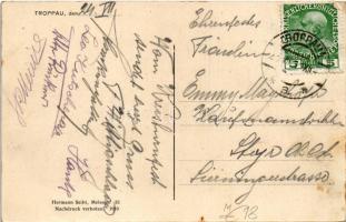 1911 Opava, Troppau; Olmützerstrasse, Cafe Hedwigshof / street, tram, shop, cafe (EK)