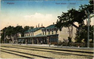 1918 Pöstyén, Piestany; vasútállomás. Vasúti levelezőlapárusítás 50-1915. / Bahnhof / railway station