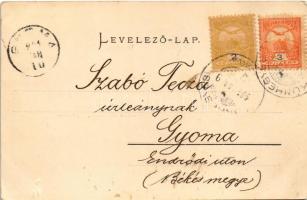 1904 Kunhegyes, vasútállomás, gőzmozdony, vonat, vasutasok, Városháza, Református templom, Római kat...