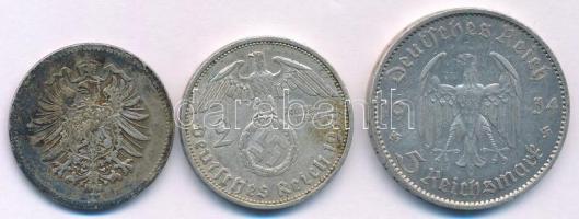 Német Birodalom 1874E 1M Ag + Német Harmadik Birodalom 1934A 5M Ag "Garnisonkirche" + 1939...