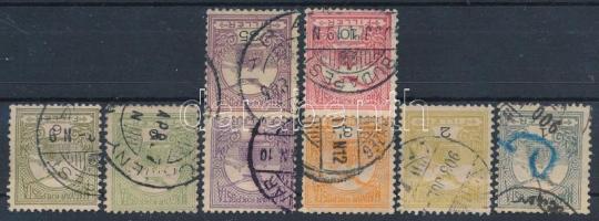 1900 Turul 1f, 2f, 3f, 4f, 5f, 6f, 10f és 35f 12 : 11 3/4 fogazással, római számvízjellel b tip.