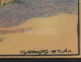 Györgyfy István jelzéssel: Beszélgetők. Ceruza, papír. Dekoratív, üvegezett fakeretben. 28x24 cm