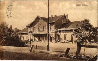 1917 Dés, Dej; vasútállomás. Gálócsi Samu kiadása / railway station (ragasztónyom / glue marks)