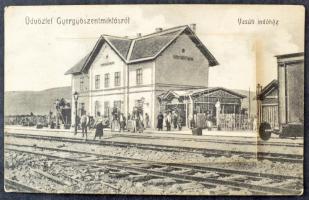 Gyergyószentmiklós, Gheorgheni; vasúti indóház, vasútállomás. üres leporellólap / railway station. empty leporellocard (b)