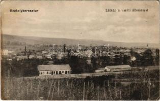 Székelykeresztúr, Kristur, Cristuru Secuiesc; látkép a vasútállomással. Ifj. Szemerjay Károly kiadása / railway station (fl)