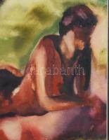 Jelzés nélkül: Napozó hölgy. Akvarell, papír. Dekoratív, üvegezett fakeretben. 23x30 cm