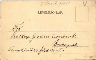 Érsekújvár, Nové Zámky; vasútállomás, cigányzenekar a vendéglő előtt, pincérek. Klökner Péter kiadás...