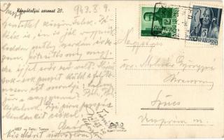 1943 Kárpátalja, legelő birkák. Hátoldalon "Huszt P.U. Levélszekrényől" kétnyelvű bélyegzé...