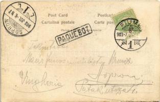 1903 Ancona, port, ships + "PAQUEBOT" (Rb)