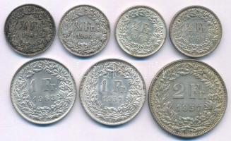 Svájc 1941-1964. 1/2Fr Ag (4xklf) + 1957-1963. 1Fr Ag (2xklf) + 1957. 2Fr Ag T:AU-VF patina Switzerland 1941-1964. 1/2 Franc Ag (4xdiff) + 1957-1963. 1 Franc Ag (2xdiff) + 1957. 2 Francs Ag C:AU-VF patina