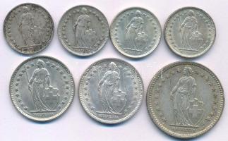 Svájc 1941-1964. 1/2Fr Ag (4xklf) + 1957-1963. 1Fr Ag (2xklf) + 1957. 2Fr Ag T:AU-VF patina
Switzer...