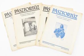 1937 Pásztortűz c. erdélyi magyar irodalmi és művészeti folyóirat 4 db száma (XXIII. évf. 13-14., 19., 21., 22. sz.) Szerk.: Reményik Sándor, Császár Károly. Kolozsvár, Minerva-ny. Kiadói tűzött papírkötés, változó állapotban.