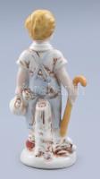 Antik német porcelán vándorfiú. Jelzés nélkül, kis kopással, kézzel festett, m: 12,5 cm