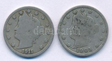 Amerikai Egyesült Államok 1905. 5c + 1911. 5c T:F
USA 1905. 5 Cents + 1911. 5 Cents C:F
