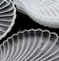 Antik üveg osztriga szervírozó készlet. 6 db, préselt, jegecesített felületű, kagyló formájú vastag ...