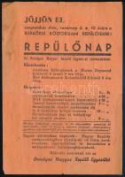 1949 Repülőnap a budaörsi közforgalmi repülőtéren az Országos Magyar Repülő Egyesület rendezésében, kétoldalas röplap, kissé viseltes, 17,5x12 cm