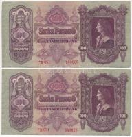 1930. 100P (2x) csillagos sorszám, sorszámkövető *E 051 049825 - *E 051 049826, egyiken nyomdai papírráncok T:F szép papír Adamo P17