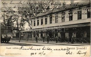 1904 Pécel, vasúti indóház, vasútállomás, vonat. Szamek Dávid kiadása (fl)