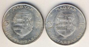 1947. 5Ft Ag "Kossuth" (2x) T:2+,2