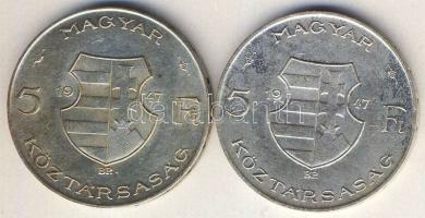 1947. 5Ft Ag "Kossuth" (2x) T:2+,2