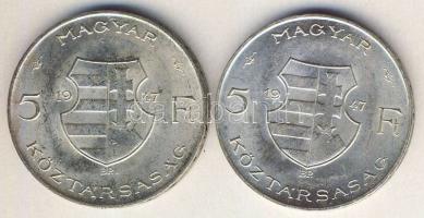 1947. 5Ft Ag "Kossuth" (2x) T:2+,2