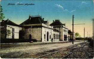 1915 Miskolc, Gömöri pályaudvar, vasútállomás, villamos. Grünwald Ignác kiadása (EK)