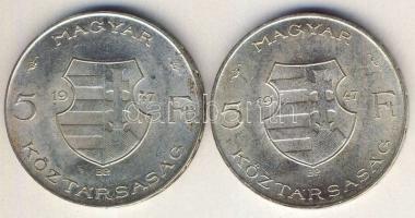 1947. 5Ft Ag "Kossuth" (2x) T:2+,2