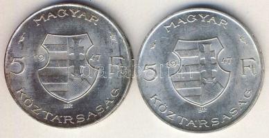 1947. 5Ft Ag "Kossuth" (2x) T:2+,2