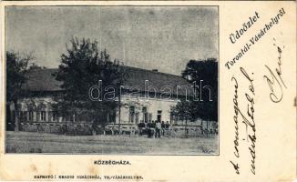 1902 Torontálvásárhely, Develák, Debelják, Debeljaca; Községháza. Krausz Ignácnál kapható / town hall (r)