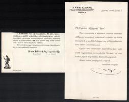 cca 1910 Kner Izidor nyomdája, Gyoma 3 db reklám nyomtatvány, egyiken nyomtatott aláírással